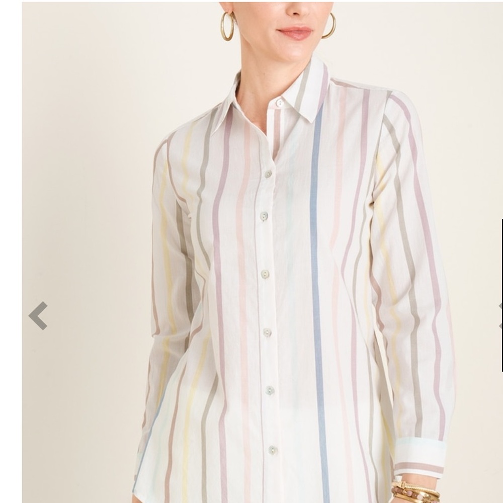 Chico’s Multi-Colored Striped Button-down Shirt N… - image 1
